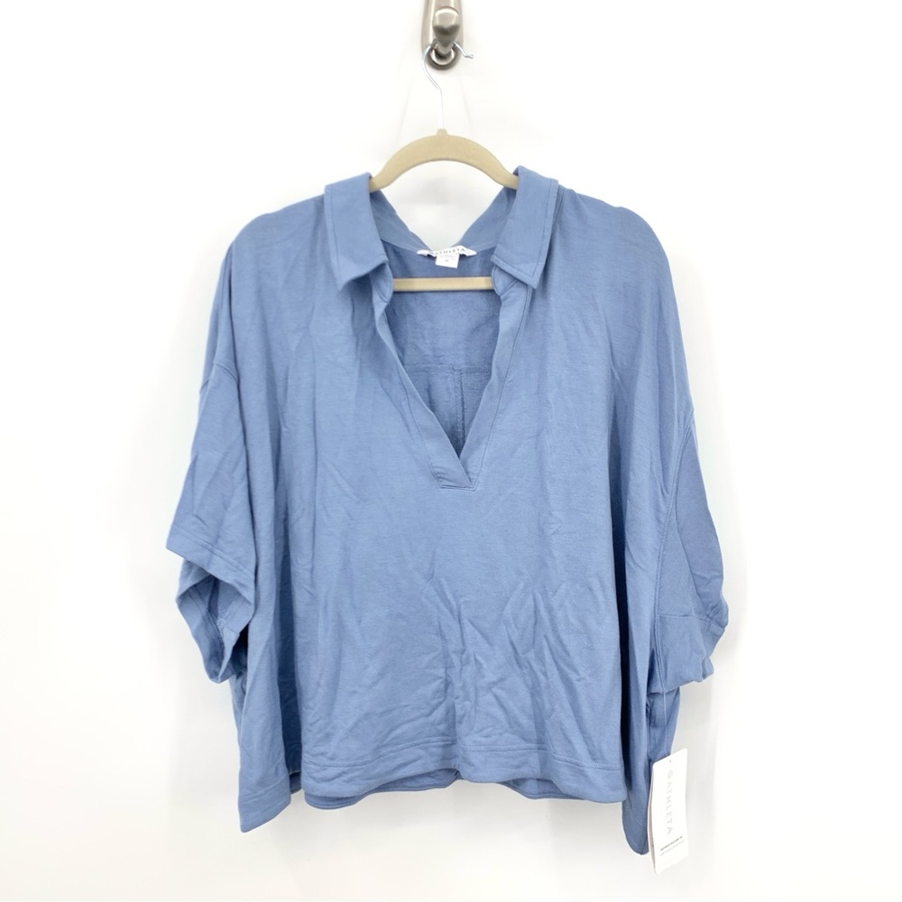 Athleta Women Size 1X Shirt Polo‎ Short Sleeve Top Westwood Sweatshirt Tee Blue